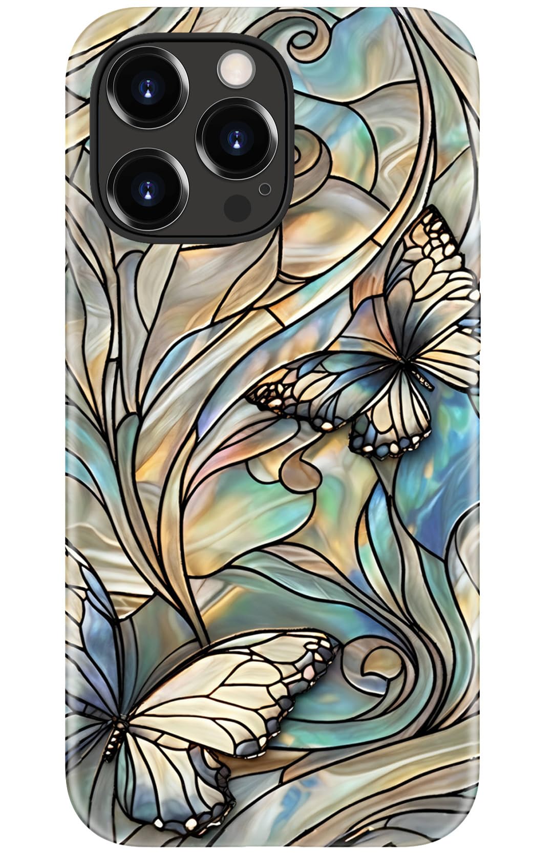 Photo 1 of DorisMax for iPhone 15 Pro Max Case - Wireless Charging Compatible - Dual-Layer Hard Shell + Silicone Cover - Shockproof Protective Phone Case with Stylish Designs for Women - Butterflies Blue Gold