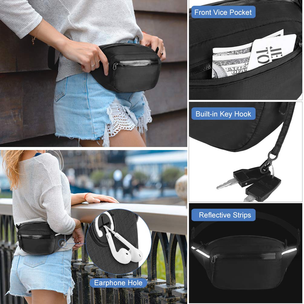 VBIGER Waist Pack Bag Fanny Pack for Men Women,Foldable Hip Bum Bag Waterproof Belt Bags with Large Capacity Adjustable Strap Earphone Hole