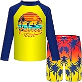 Boys Two Piece Rash Guard Swimsuits Kids Short Sleeve Swimwear Sets Quick Dry Bathing Suit 3-10 Years