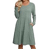 AYIFU Women's Long Sleeve Sweater Dress Crew Neck Empire Waist Tunic Dress Casual Winter Fall Dress with Pockets