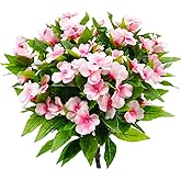 JOJAZE 3PCS Artificial Flowers Outdoor Impatiens Bouquet for UV Resistant Silk Flowers Faux Impatiens Bushes Pink for Patio Lawn Garden Outdoors Pot Hanging Basket Porch Decoration