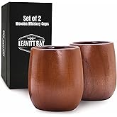 LEAVITT BAY COFFEE Wood Whiskey Glass Set (2), Teak Wood Cup, Bourbon Gifts for Men