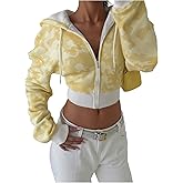 RoseSeek Women's Camo Print Cropped Hoodie Zipper Front Long Sleeve Sweatshirts Streetwear Tops