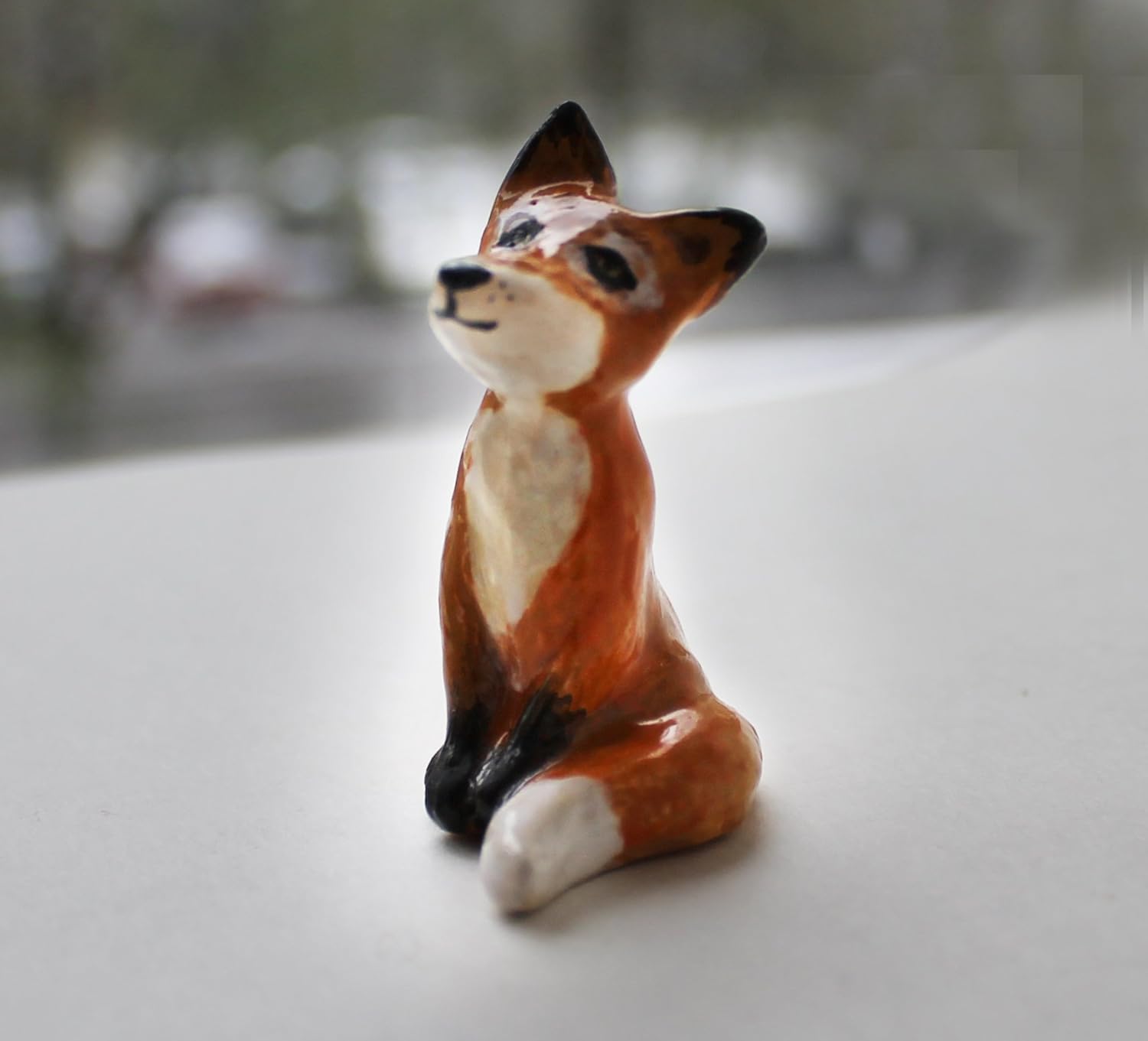 Miniature Ceramic Fox Sculpture, collectable ceramic animal