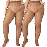 DancMolly Plus Size Tights for Women, 20D Sheer to Waist T Crotch Control Top Pantyhose, Under Dress 2 Pairs