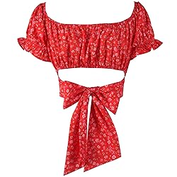 COOUFE Women's Crop Tops Ruffle Short Sleeve Tie