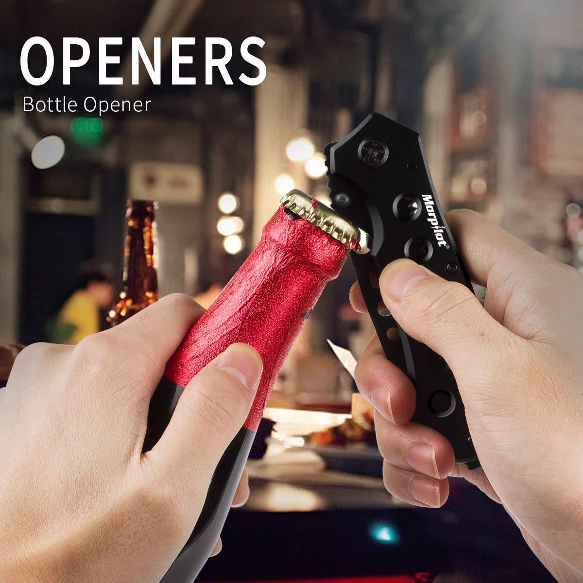 Set di Coltello Pieghevole e Penna Tattica, Coltello Tattico 5 in 1, Penna Multifunzione 7 in 1 con torica 80LM Morpilot Pieghevole 110mm, Acciaio inossidabile, Portatile e Confortevole, 2 Batterie Incluse, Nero