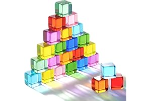 Woodtoe Building Blocks for Kids, 24 PCS Rainbow Acrylic Gem Cubes Blocks, Montessori Stacking Toy for Toddlers, Educational 