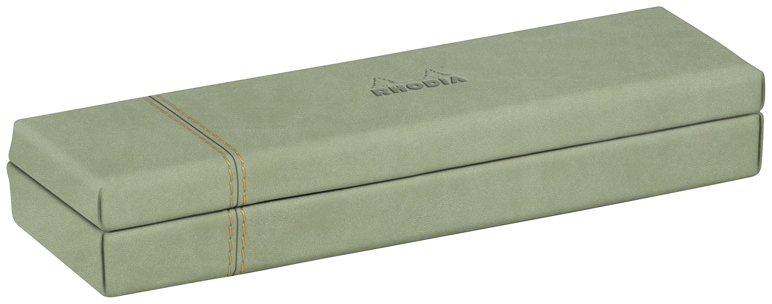 RHODIA 194516C - Celadon Pen Tray - 21x5.5x3 cm - Orange Saddle Stitching - Faux Leather Exterior - Home Office Collection Rhodiarama - Office Organization & Design Storage