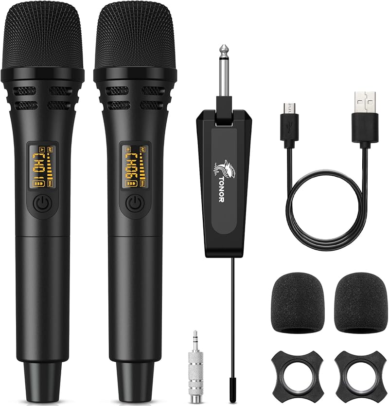 TONOR TW320 Wireless Microphones UHF 2 Microphones 5 Channel Receiver 60m