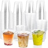 Lawei 200 Sets Clear Plastic Cups with Lids, 10 Oz Disposable Cold Drinking Cups, Plastic Party Cups with Straw Slot Lids for Beverage, Iced Coffee, Smoothie, Milkshake and TO-GO Drinkings