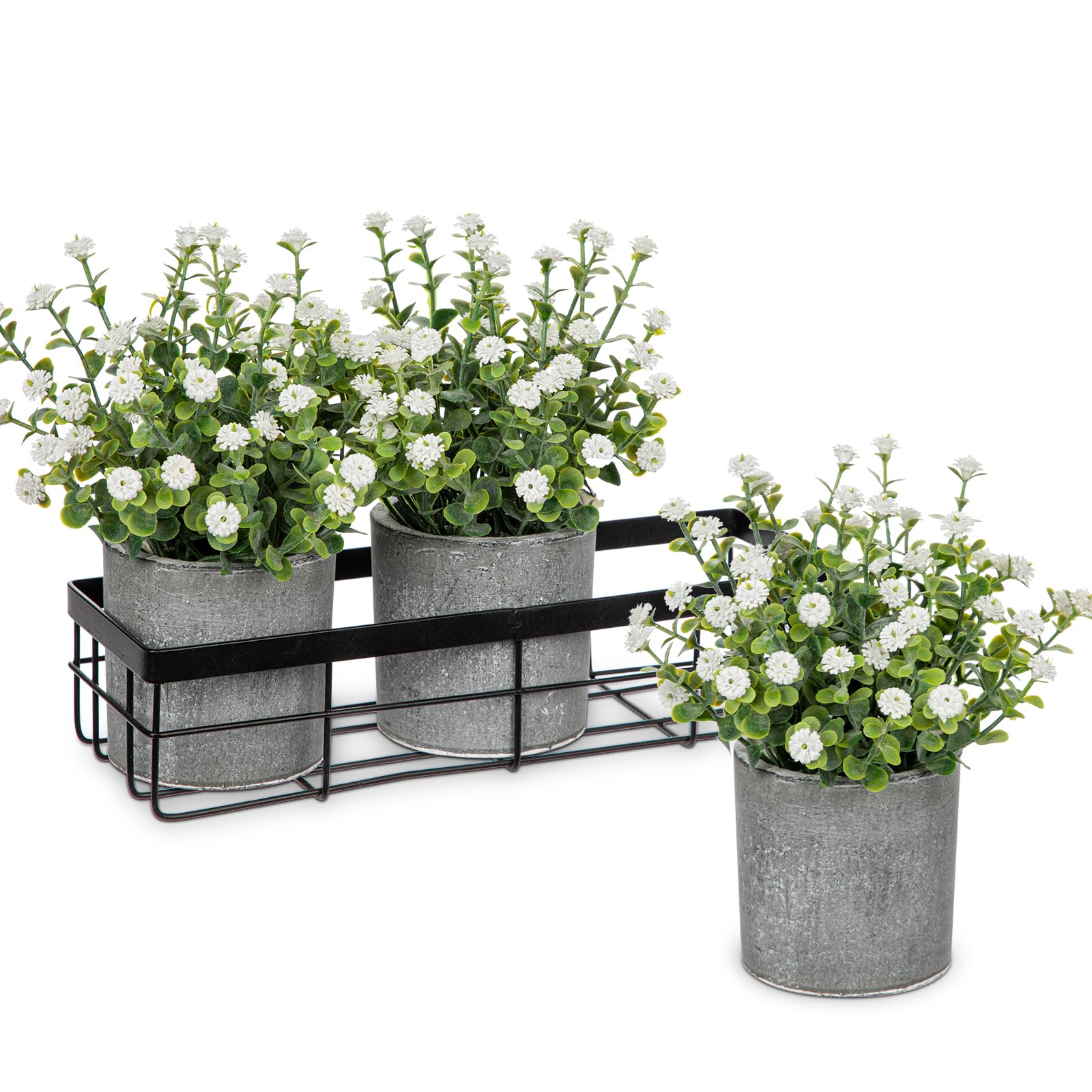 Photo 1 of DILATATA Baby's Breath Artificial Flowers Table Centerpiece Decoration Potted Artificial Babys Breath Small Fake Plants for Shelf Desk Home Decor Fake White Babys Breath Flower with Vase