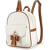 ECOSUSI Mini Backpack for Women Girls Cute Bowknot Small Backpack Purse Ladies Leather Bookbag Satchel Bag, with Charm Tassel White&Brown