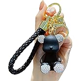 Xinbalove Cute Diamond Bear Design Bags Doll Car Key Backpack Keychain Pendant Boys Girls Men Women Soft Resin Portable Keychain Accessories for Christmas New Year Present (Black)