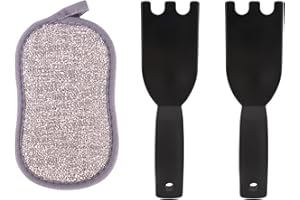 Goktvai 2pcs Grill Scraper for Large George Foreman Cleaner Tool, Outdoor Indoor Accessories Plastic Heat-Resistant Grill Spatula with Grooves with Sponge Cloth for Easy Cleaning ﻿