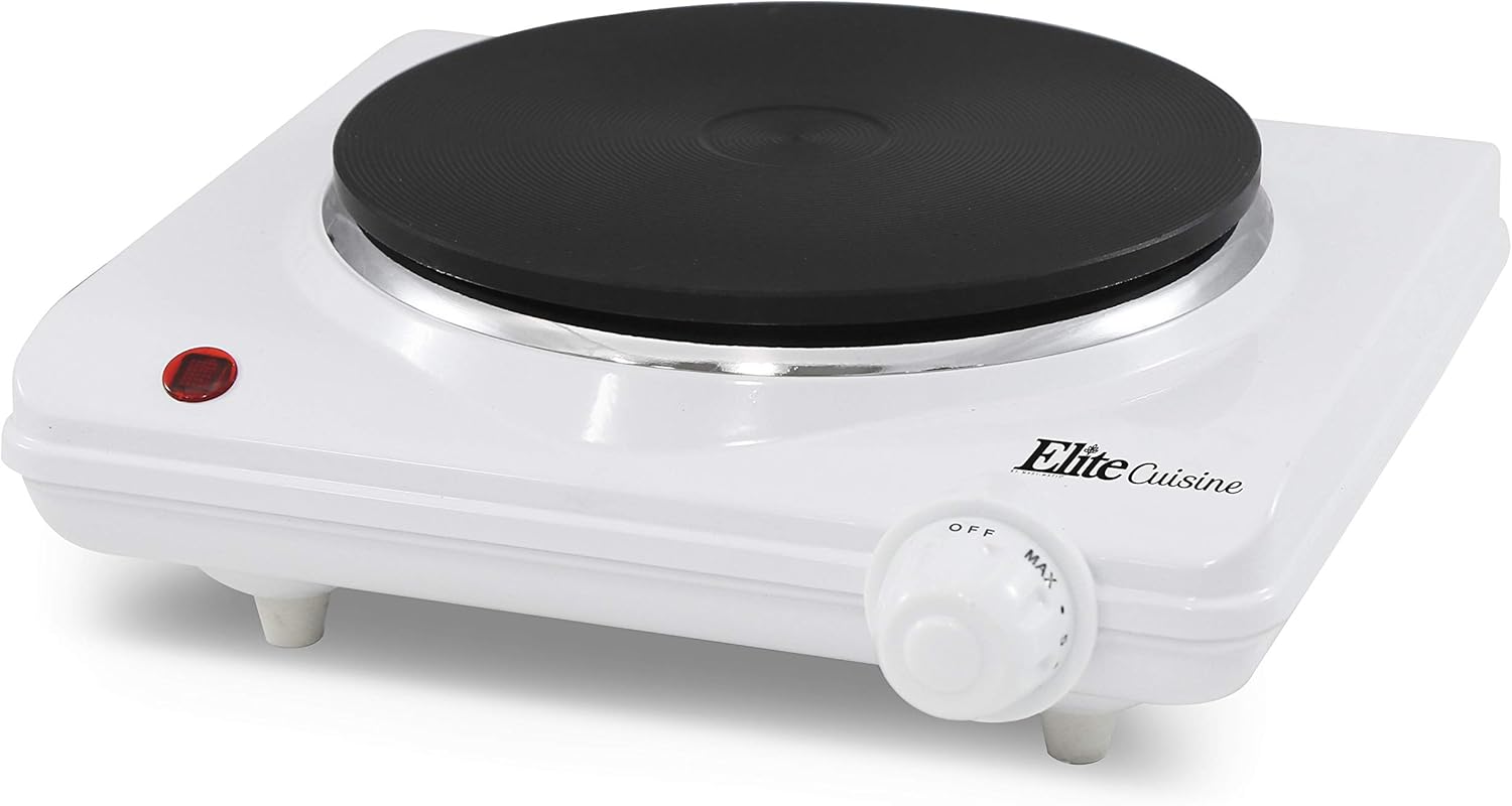 Maxi-Matic Elite Cuisine Countertop Electric Hot Burner, Temperature Controls, Power Indicator Lights, Easy to Clean, Single, White: Electric Countertop Burners: Kitchen & Dining