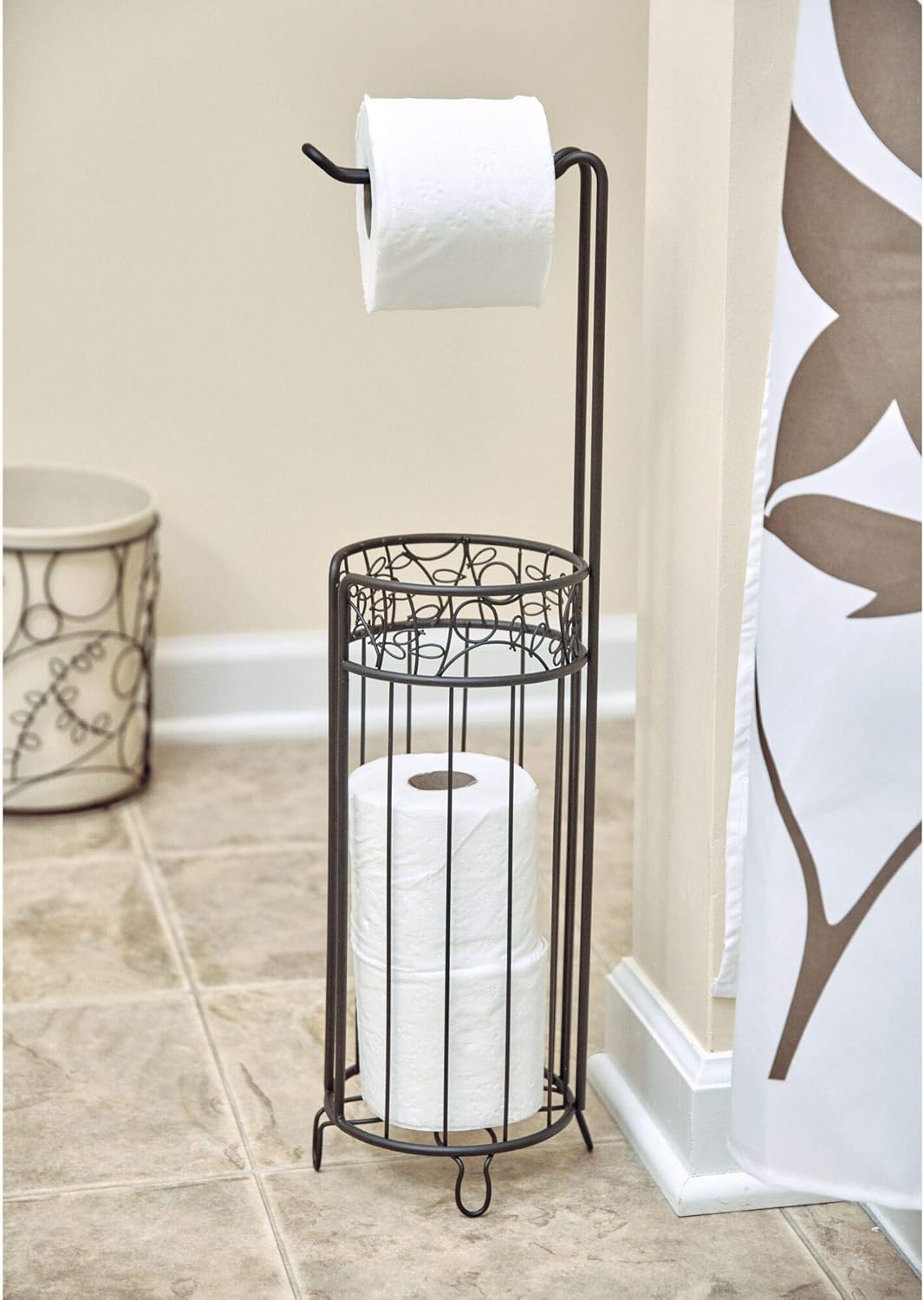 iDesign Twigz Steel Free-Standing Toilet Paper Storage Dispenser - 7" x 7" x 25", Bronze: Home & Kitchen