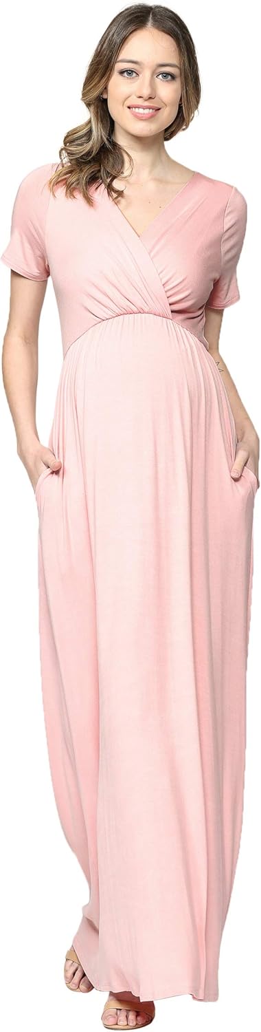 LaClef Women's Maternity Maxi Dress with Side Pocket for Baby Shower or Photography at  Women’s Clothing store