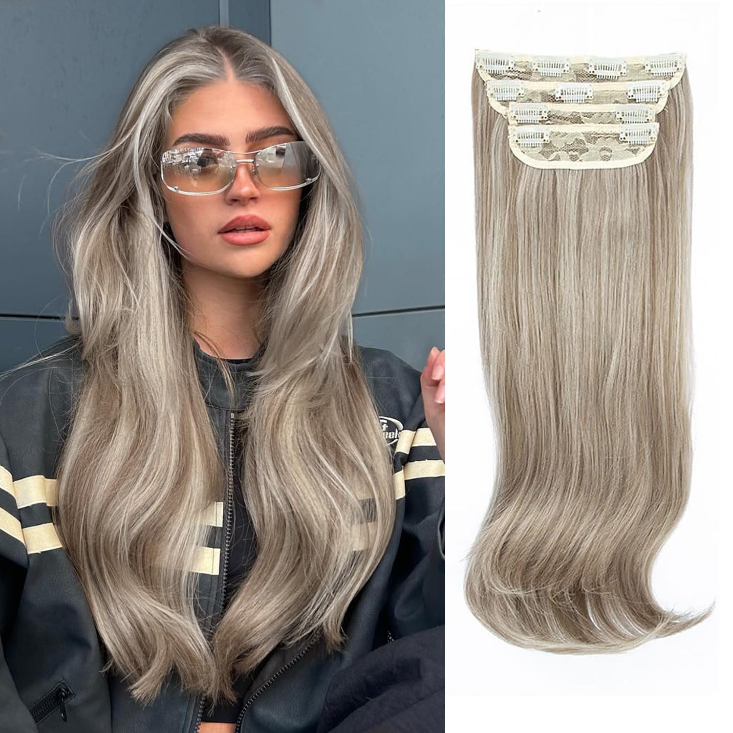 Hair Extensions Clip in 4pcs Platinum Blonde to Ash Blonde Hair Extension Synthetic Long Straight Thick Full Head Wavy Hair Pieces for Women — image 1