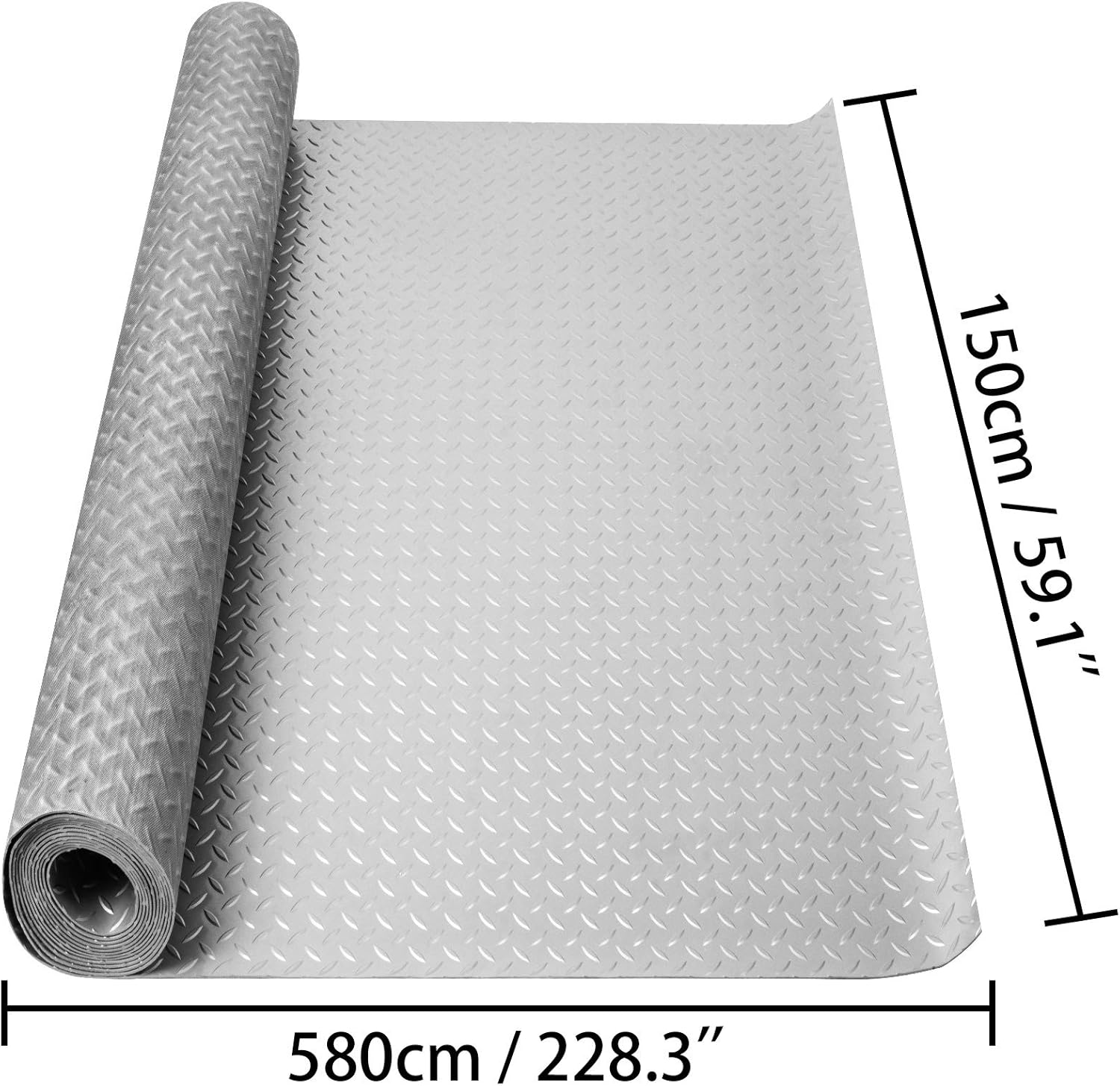 Rubber Flooring Happybuy Garage Floor Mat 4 9x19ft Vinyl Garage Flooring Roll Anti Slide Diamond Texture Silver Garage Mats For Under Car 93 Sqft Covering Space Diy Pvc Garage Floor Mat For Gyms Boats