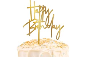 QZYL 1PCS Gold Birthday Cake Topper, 5.3 x 7.2 Inches Acrylic Happy Birthday Cake Sign, Glitter Mirror Cake Topper Decorations for Anniversary, Bridal Shower, Birthday Party Supplies​