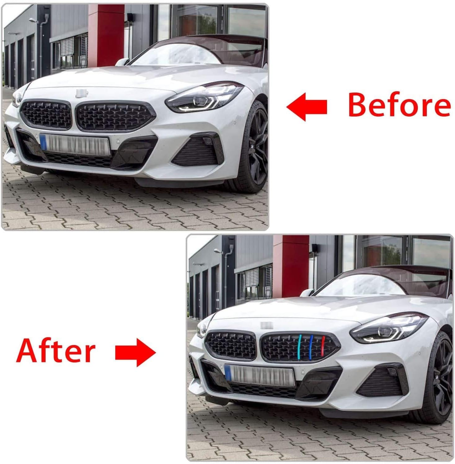 Inserti Griglia Anteriore A Clip Per BMW Serie 2-7, X1, X2 – Strisce Colorate Blu/Rosso/Giallo/Verde (Lunghezza 36 Cm)