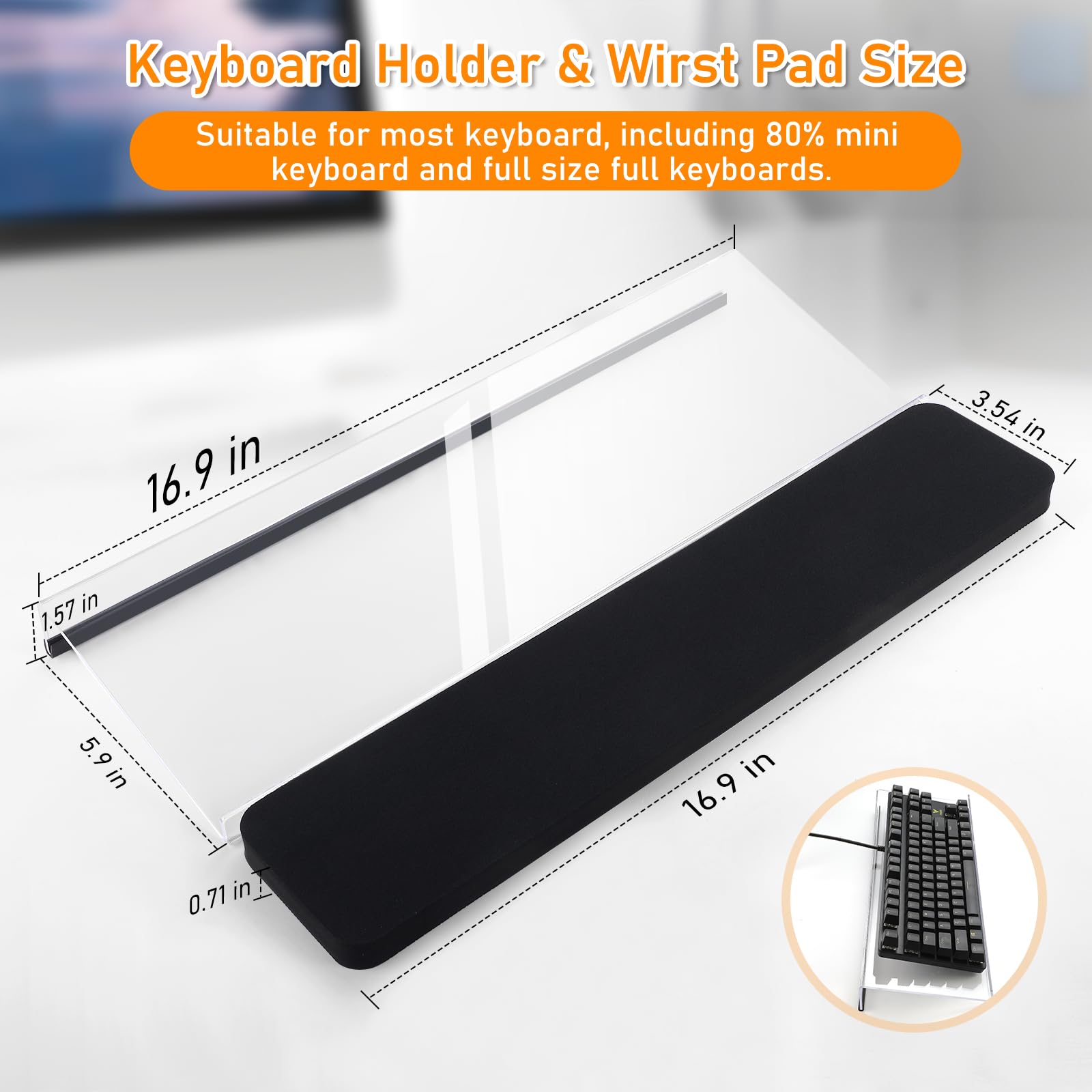 Mua Computer Keyboard Stand with Keyboard Wrist Rest, Acrylic Keyboard ...