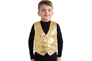 Dress Up America Sequin Vest for Kids - Gold Shiny Dance Vest for Boys - Party Costume for Girls and Boys