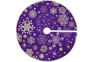 MNSRUU Christmas Tree Skirt Winter Violet Purple with Gold Snowflakes Christmas Tree Skirt Ornaments Mat for Xmas Home Decorations Party Outdoor Decor, 35.4 in
