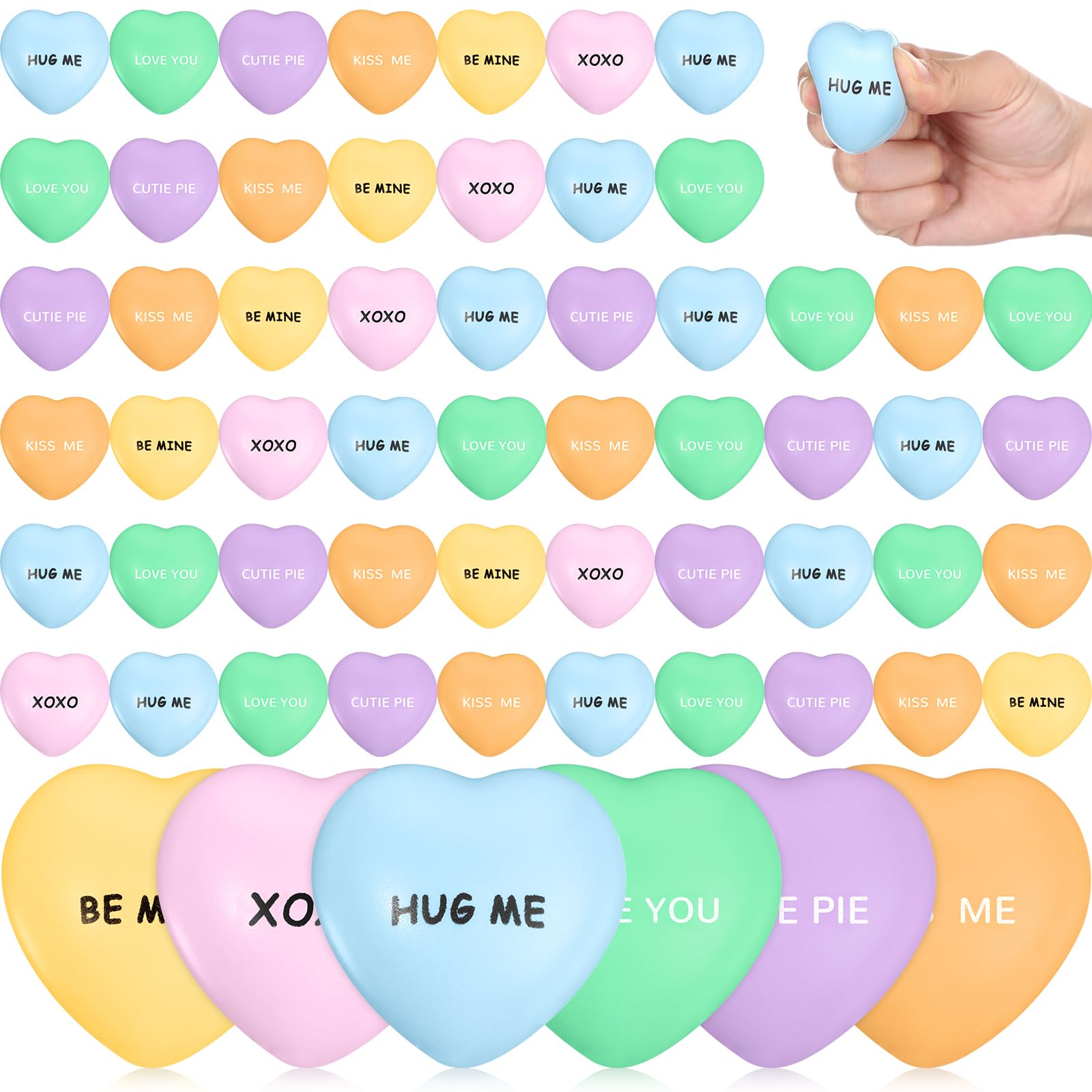 Photo 1 of 60 Pcs Heart Stress Balls Bulk Valentines Day Stress Balls Heart Shaped Mini Colorful Foam Toys for Valentine Party Favors Gifts School Class Carnival Reward Gift Fillers