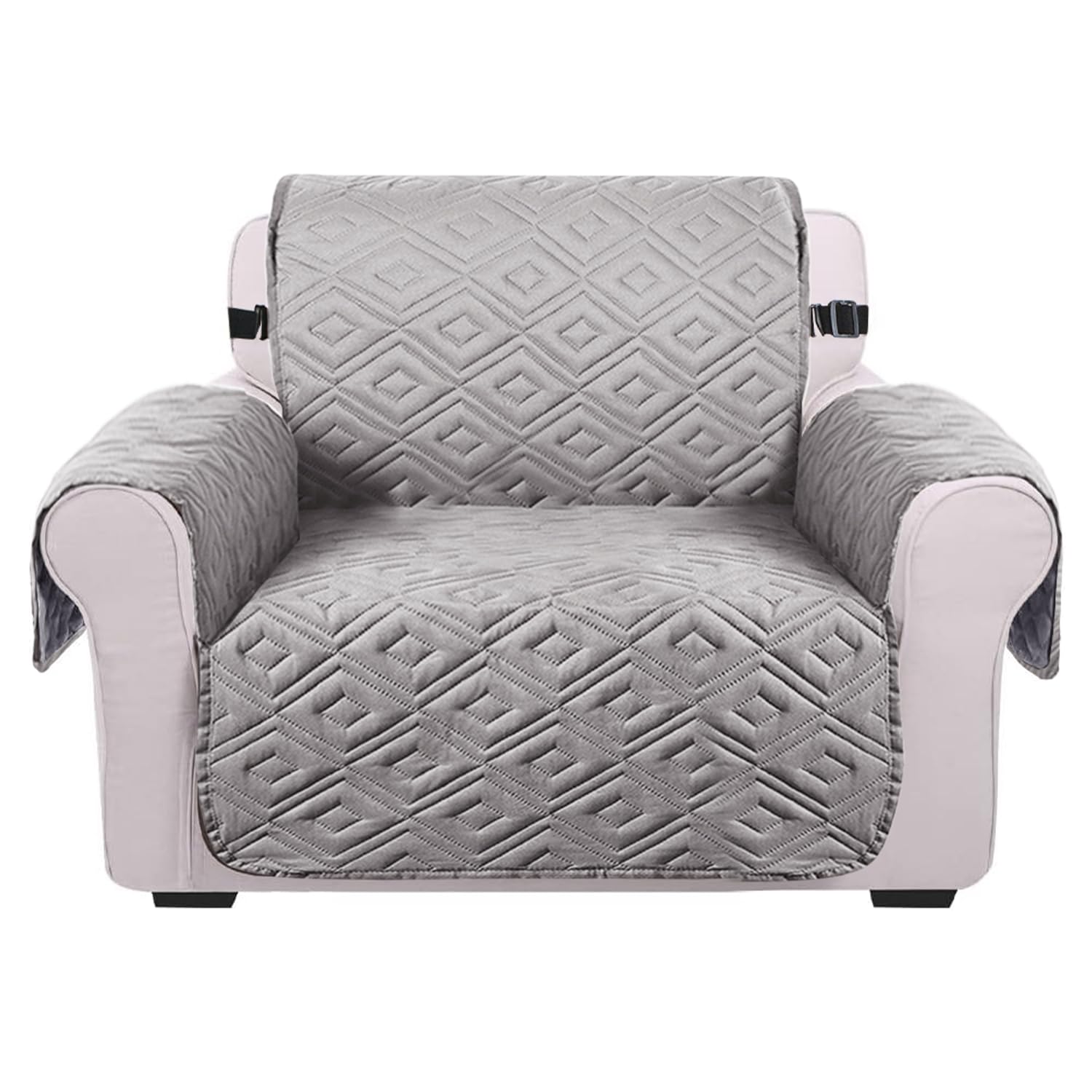Imperial Rooms Sofa Cover 1 Seater Reversible Quilted Couch Covers Waterproof Adjustable Elastic Straps Sofa Slipcovers Sofa Covers For Pets And Kids (Light Grey-Dark Grey)