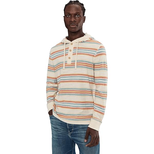 Faherty Men's Sunwashed Slub Hoodie, Cream Dume Stripe, Small at