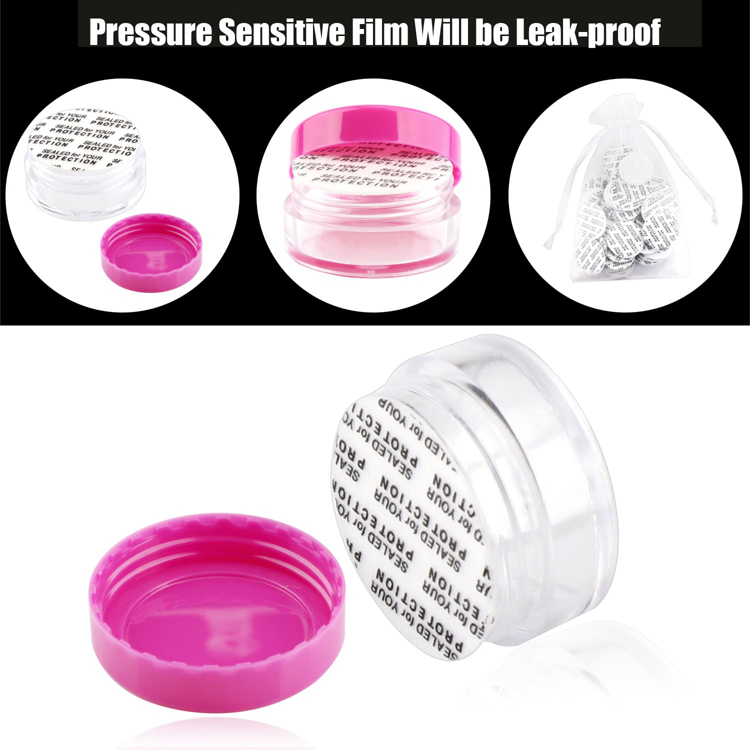 SumDirect 100Pcs 5G/5ML Empty Clear Plastic Cosmetic Containers with Hotpink Lids, Sample Jars, Makeup Sample Containers for Cream Lotion with a Snoop: Beauty