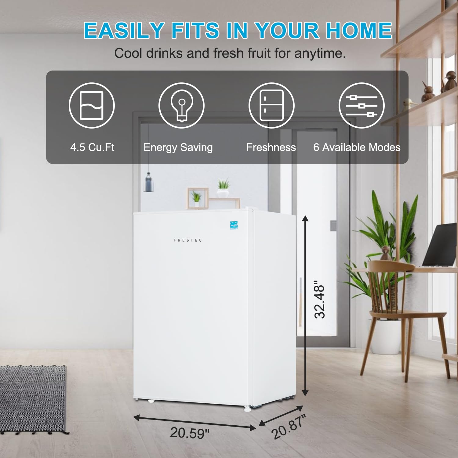 Frestec 4.5 CU' Small Refrigerator, Compact Refrigerator, Mini Fridge, Mini Fridge with Freezer, Door Swing, White (FR 450 WH)