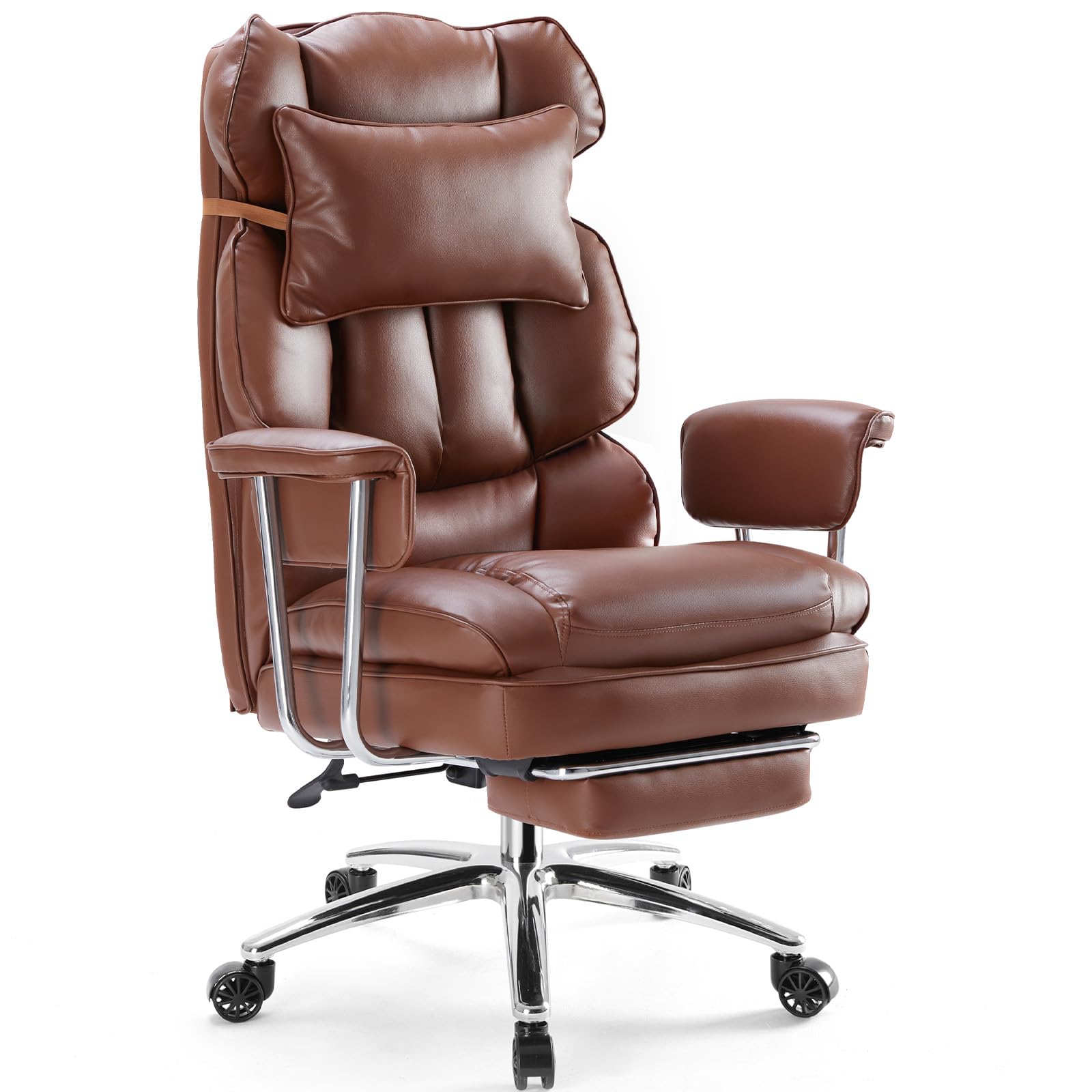 Photo 1 of **doesn't look like it has the back to it, parts only** Sweetcrispy Executive Home Office Desk Chair - Ergonomic Big Tall High Back with Footrest & Lumbar Support, Reclining Height Adjustable, Comfy PU Leather Computer Gaming with Swivel Wheels, Brown