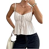 SOLY HUX Women's Striped Peplum Babydoll Camisole Top Tie Front Deep V Neck Going Out Crop Tops