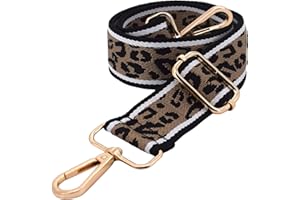 ROYGBCP Wide Leopard Purse Strap Replacement - Wide Adjustable Crossbody Shoulder Belt Handbag Strap with Gold Metal Buckle