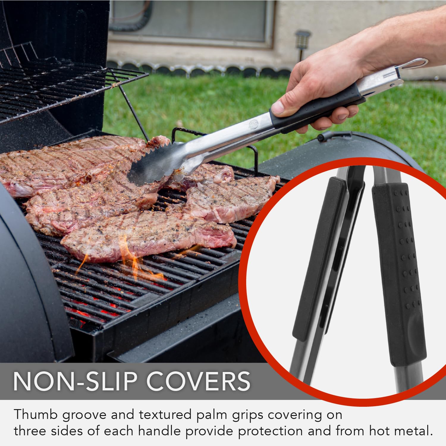 Grill Tongs 16-Inch Extra Long Heavy Duty for Grilling and Barbecue Heat Resistant Hand Grips Stainless Steel for BBQ Outdoor Kitchen and Cooking Hot Grilled Food
