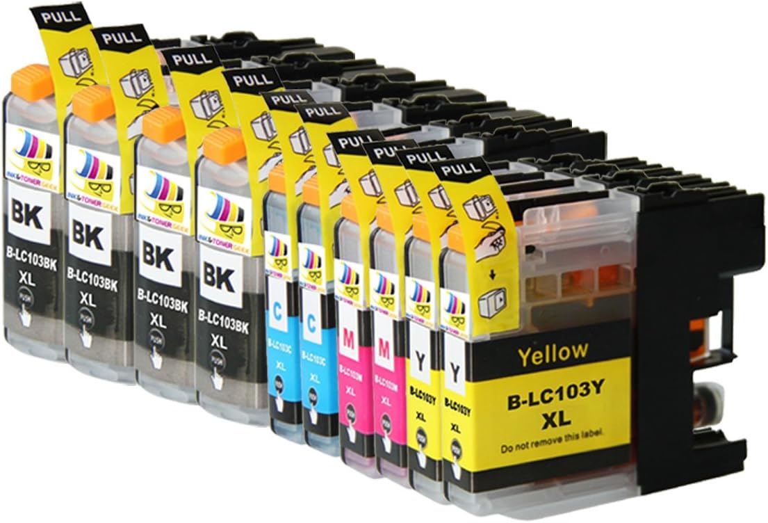 Ink & Toner Geek - 10 Pack Compatible Replacement Inkjet Cartridges for LC-101 LC-103 LC-103 XL (LC-103BK, LC-103C, LC-103M, LC-103Y) Black Cyan Magenta Yellow For Use With Brother DCP-J132W DCP-J152W DCP-J172W DCP-J4110DW DCP-J552DW DCP-J752DW MFC-J245 MFC-J285DW MFC-J4310DW MFC-J4410DW MFC-J450DW MFC-J4510DW MFC-J4610DW MFC-J470DW MFC-J4710DW MFC-J475DW MFC-J650DW MFC-J6520DW MFC-J6720DW MFC-J6920DW MFC-J870DW MFC-J875DW (4 Black, 2 Cyan, 2 Magenta, 2 Yellow)