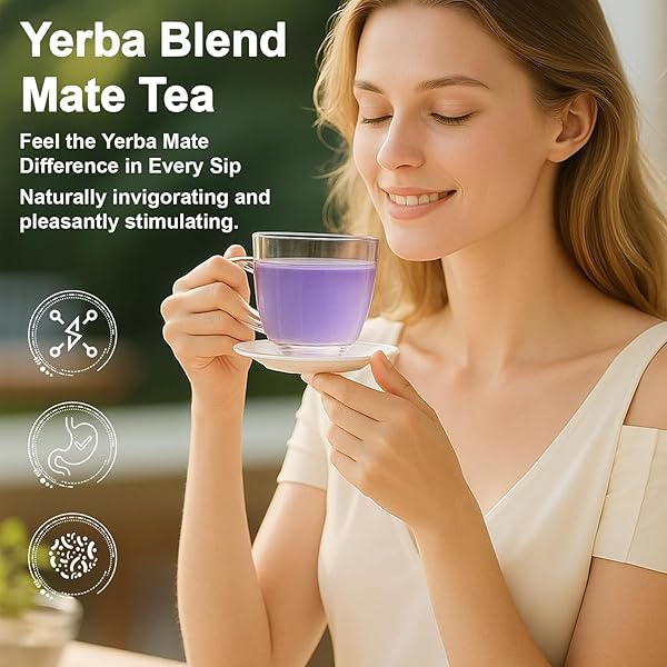 YERBA MATE INSTANT TEA POWDER, BLUEBERRY GRAPE FLAVOR, UPGRADE TO 360G 3-IN-1 NATURAL ENERGY SUPER DRINK WITH LOW SUGAR, PREBIOTICS & PROBIOTICS, SUPPORTS MENTAL CLARITY, 30 SERVINGS