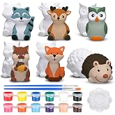 Gemscream 6 Sets Safari Animal Ceramic Painting Kit DIY Figurines,Woodland | 12 Paints and Brushes Included, Wild Animals for Kids Art Projects, Parties, Classroom Crafts, Painting Activity Supplies
