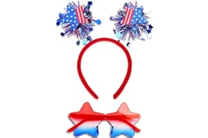 FSLLZCJY USA 4th of July Headband with Glasses - Holiday Patriotic Headband Star Sunglasses with Red Blue and White Style for Fourth of July Accessories Independence Day Party Decorations Favors