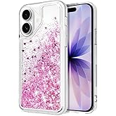WORLDMOM for iPhone 17 Case, Clear Design Bling Flowing Liquid Floating Sparkle Colorful Glitter Waterfall TPU Protective Phone Case 6.3", Rose Gold
