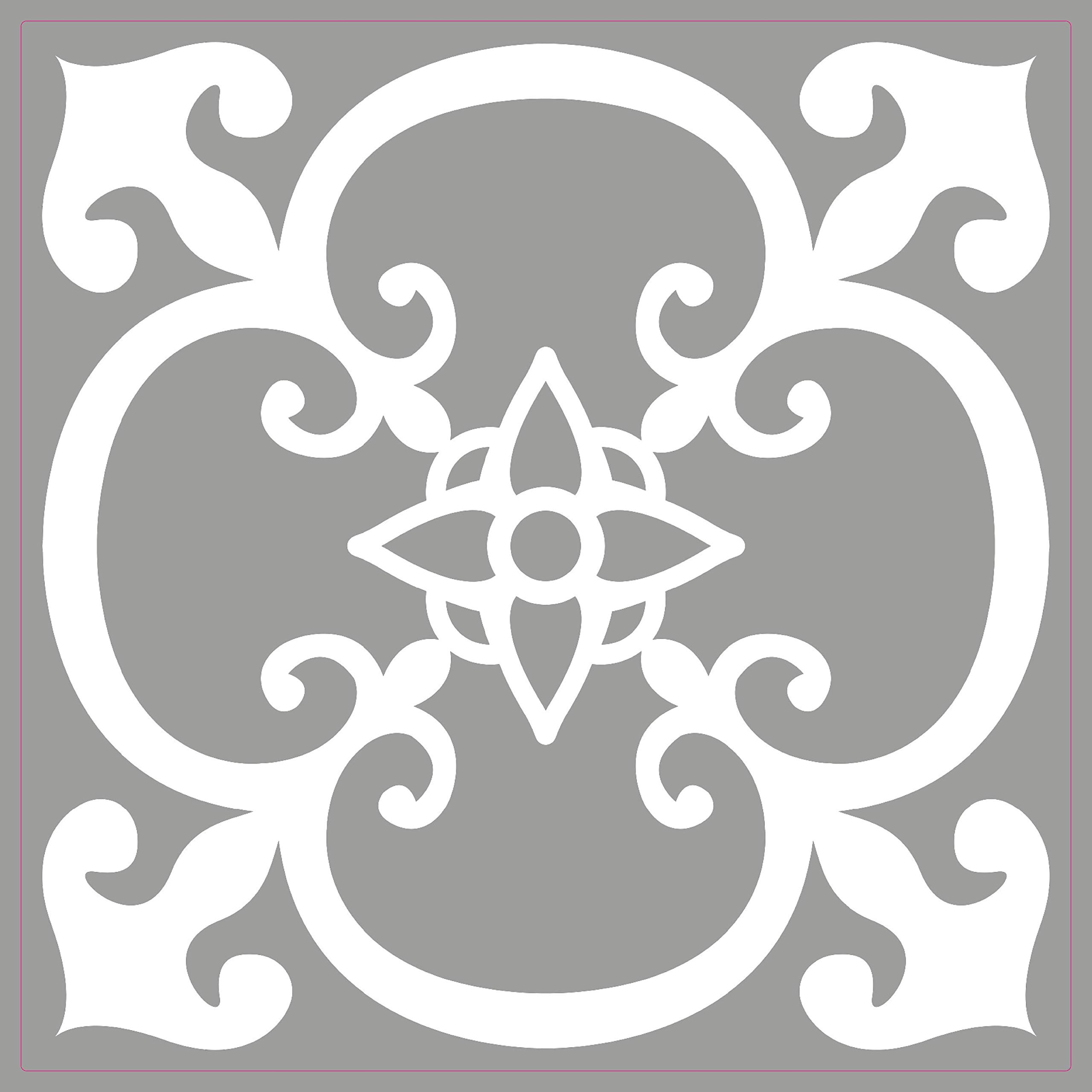 Grey Tile Stickers Victorian Morrocan Modern self Adhesive wall Art Decor transfers-Bathroom backsplash Kitchen splashbacks Floral Decals Peel and Stick (Grey Modern 9, 6 inch) Pack of 10