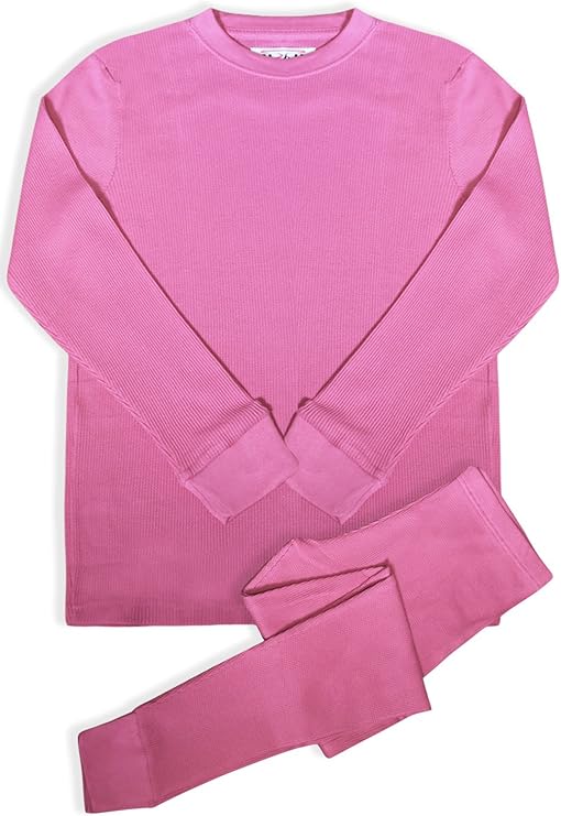 BASICO Women's 2pc Long John Thermal Underwear Set 100 Cotton pink