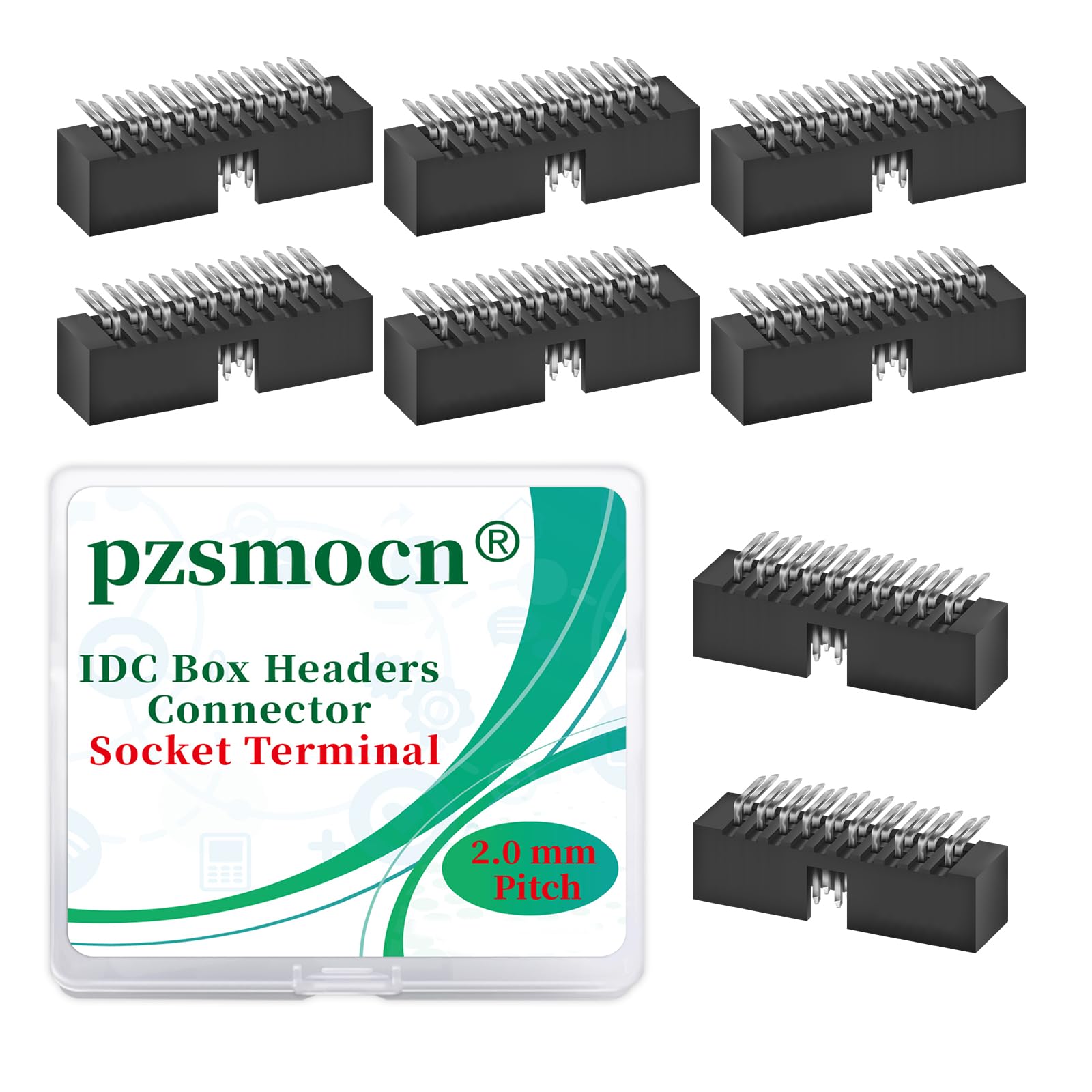 Pzsmocn 20 Pieces IDC 2 * 10 Double Row 2.0 mm Pitch JTAG ISP 20-Pin Box Header Connector Adapter Cable Male Socket SMT Terminal for PCB Electronic Equipment Projects.