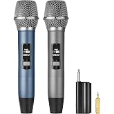 Meloace Rechargeable UHF Wireless Microphones, Two Metal Handheld Microphones with 1/4" Receiver, Plug-and-Play for Speaker &amp; PA System, Karaoke Singsing, Lecture, Stage Performance (Blue&amp;Grey)