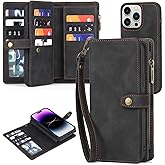 TwoHead Designed for iPhone 14 Pro Max Wallet Case with Card Holder Detachable Magnetic Phone Case PU Leather Wallet Phone Case Wallet for Women/Men (Black)