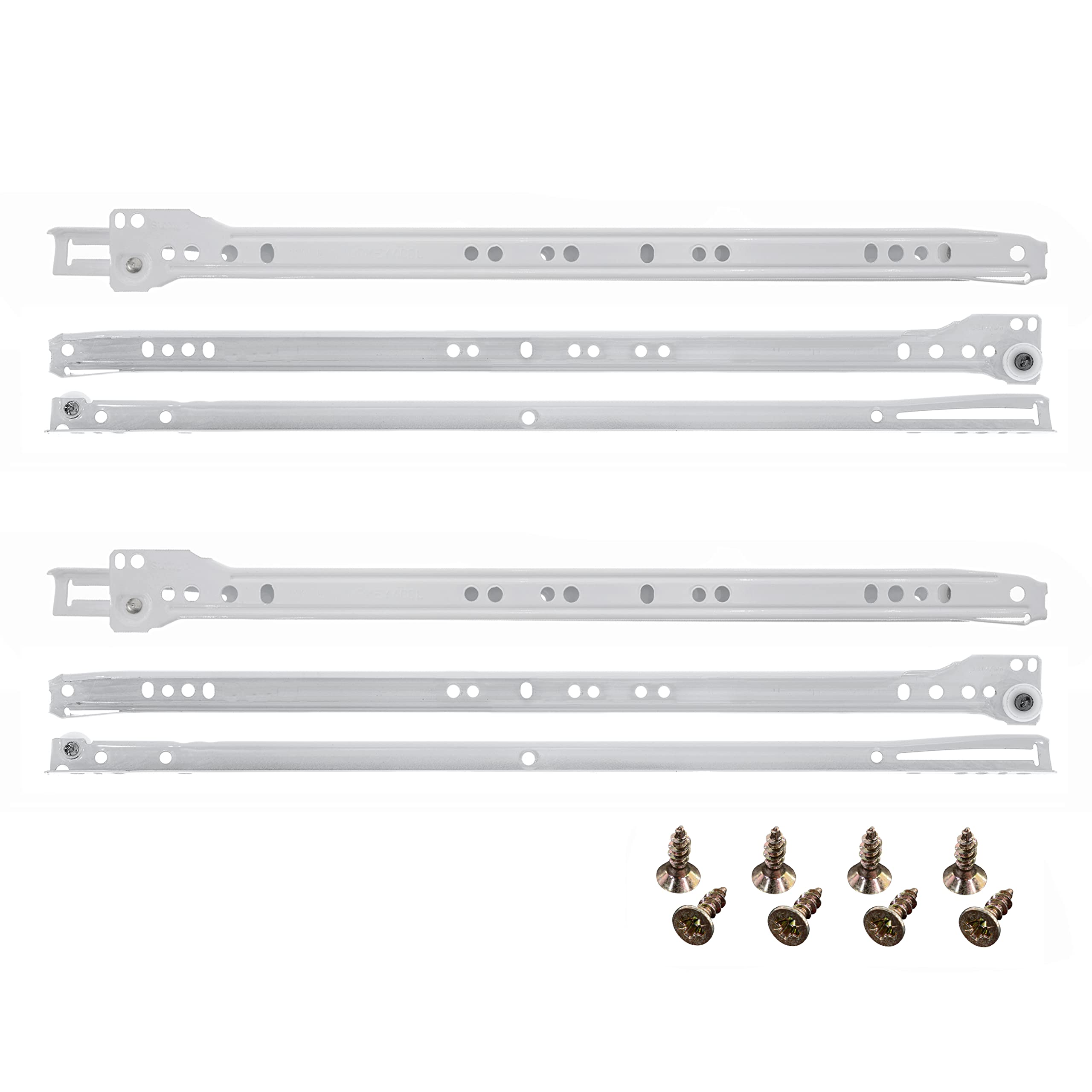 HELPMATE Roller Slide Guide 400 mm 2 Pairs 4-piece Set Rail Drawer Rail Drawer Pull-Out Rail System Drawer Partial Extension White incl. Mounting Hardware