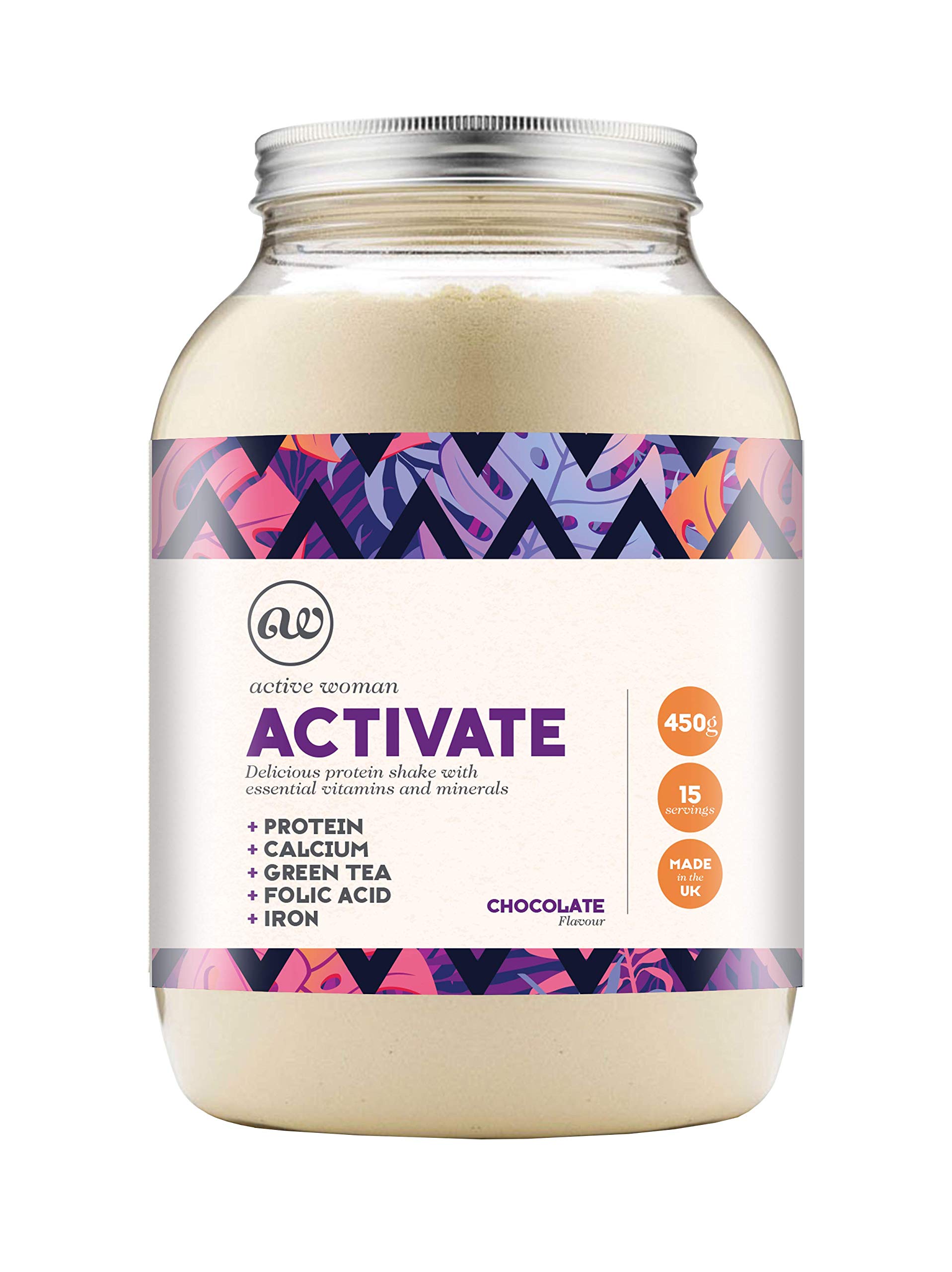 Active Woman Activate Protein Powder – Chocolate Flavour – 450g – with Green Tea, Folic Acid, Calcium & Iron